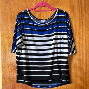 Worthington Blue and White Striped Boxy 3/4 Sleeve Blouse Size XL